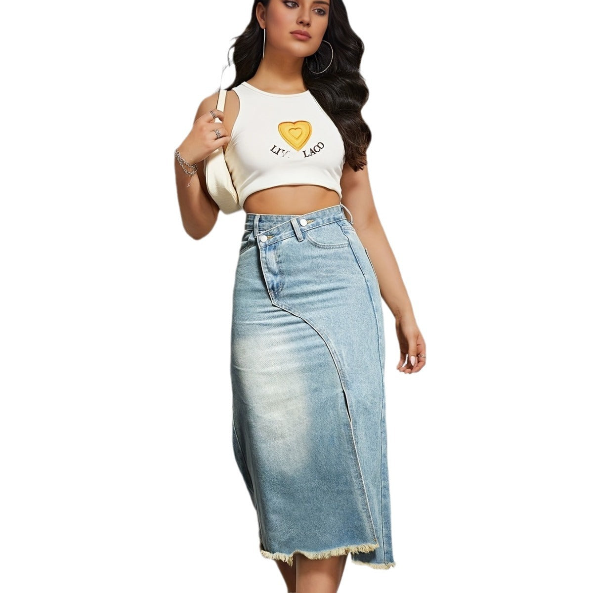 Summer New Deconstructed Split High-Waisted Denim Skirt Cotton High-Waisted Slimming Design Skirt Women