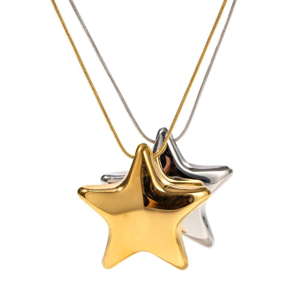 5pcs New 18K Gold Plated Necklace Jewelry Stainless Steel Pentagon Star Women's All Titanium Steel Pendant Necklace Jewelry