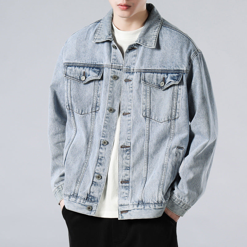 Heavy Denim Coat Male Spring And Autumn New Fashion Handsome Cargo Jacket Loose Large Size Washed Coat