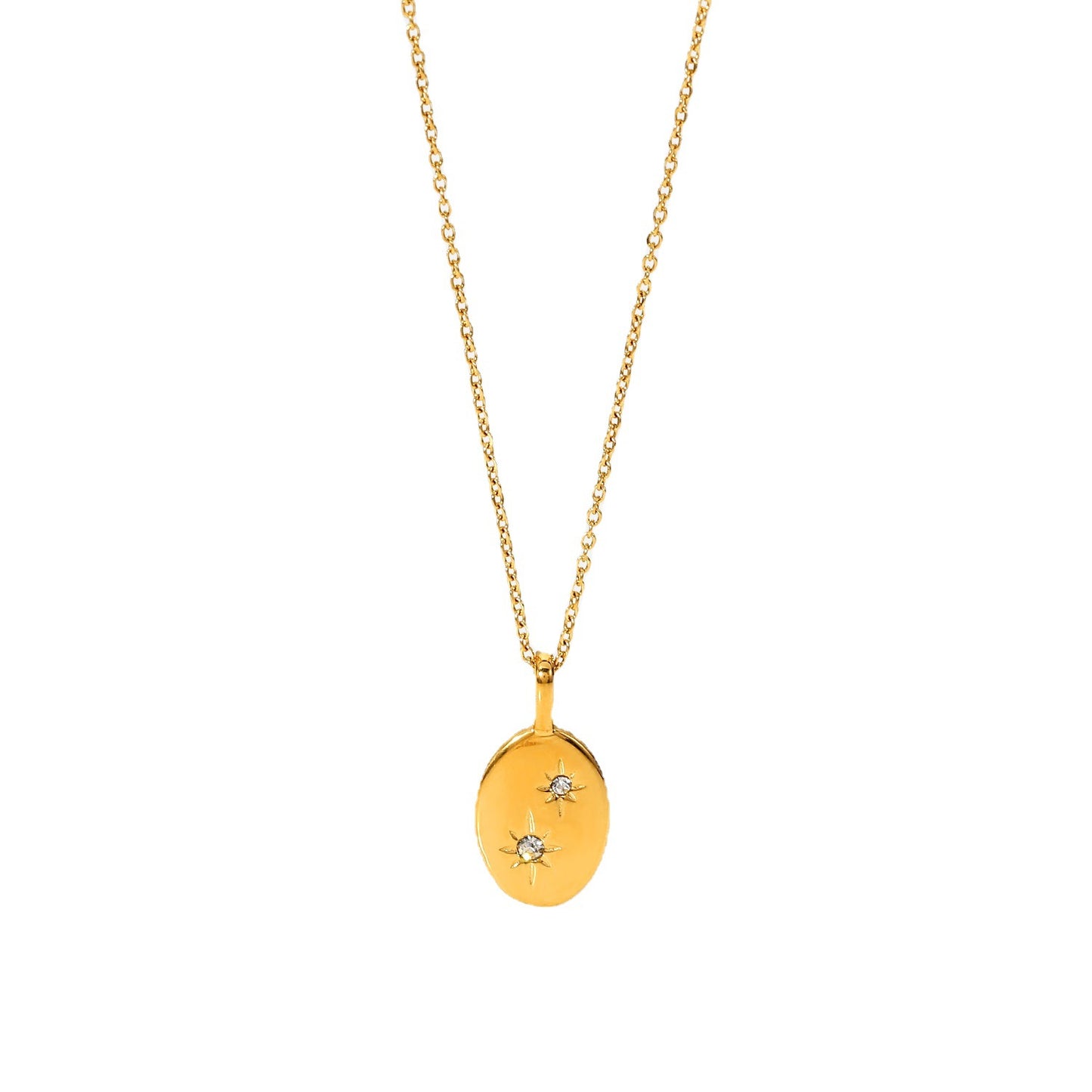 5pcs Fashion New Zircon Octet Star Oval Tag Necklace 18K Electroplated Stainless Steel Collar Necklace