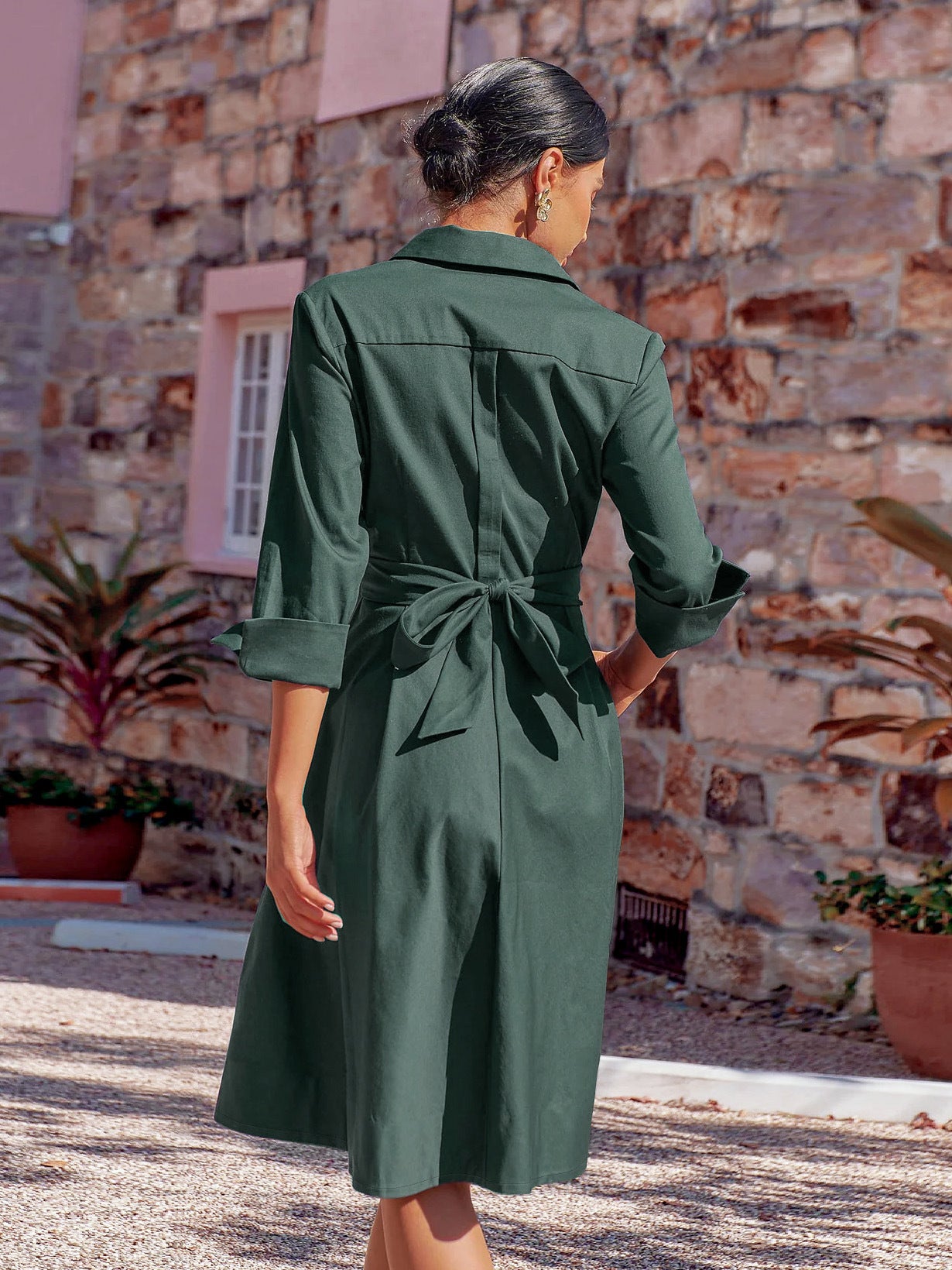 Women's Temperament Elegant Dress Autumn Lace-Up Midskirt Solid Color Shirt A-Line Skirt