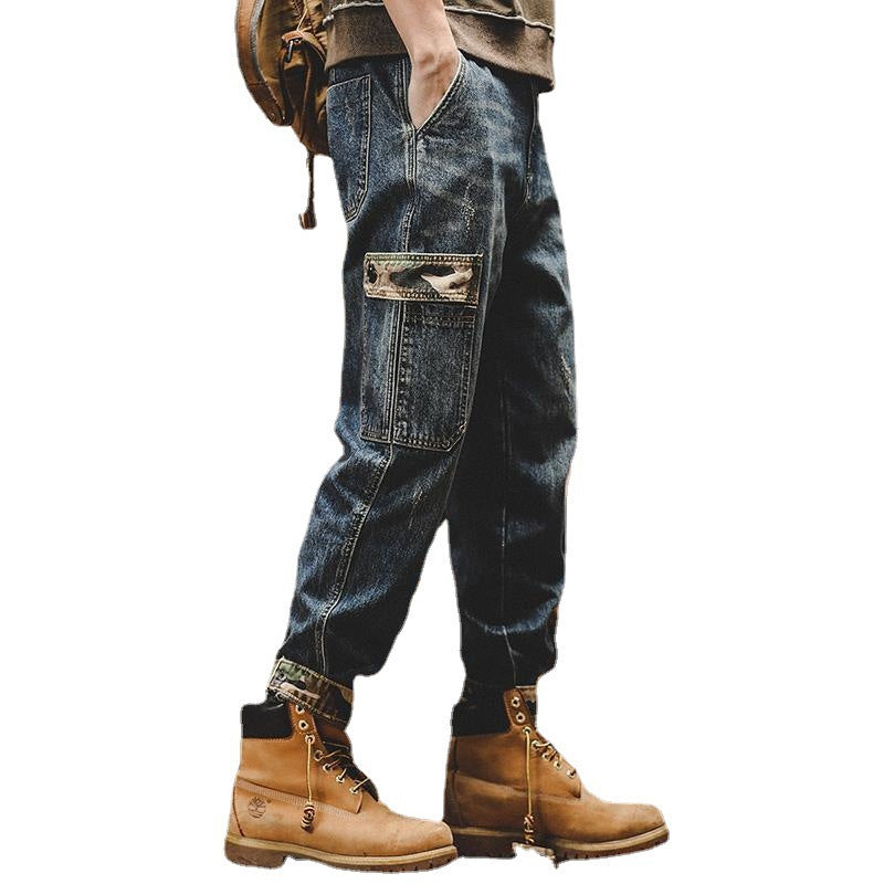 Heavy Cargo Pants Men Loose Straight Tube Large Size New Vintage Old Jeans Men Autumn
