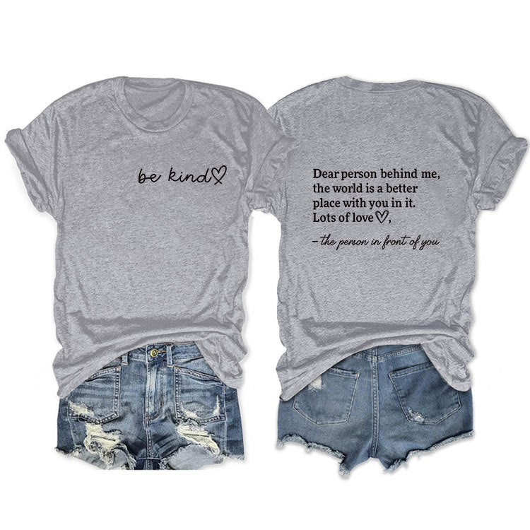 Front And Back Printed Short Sleeve Dear Person Behind Me Loose Fashion T-Shirt