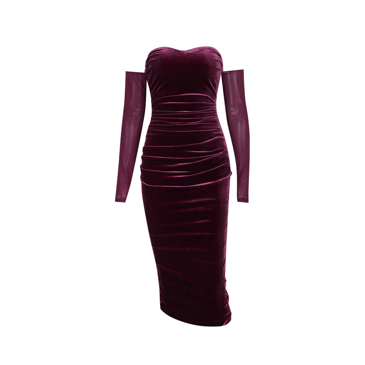 Winter Women's Sexy Strapless Long-Sleeved Canary Dress Winter Women's Split Halter Midlength Skirt