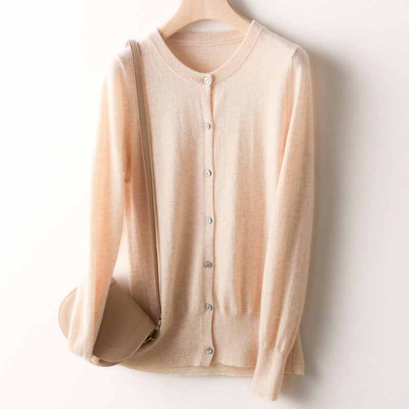 100 All-Wool Sweater Women's Knitted Crewneck Cardigan Casual Everyday Slimming Spring Cashmere