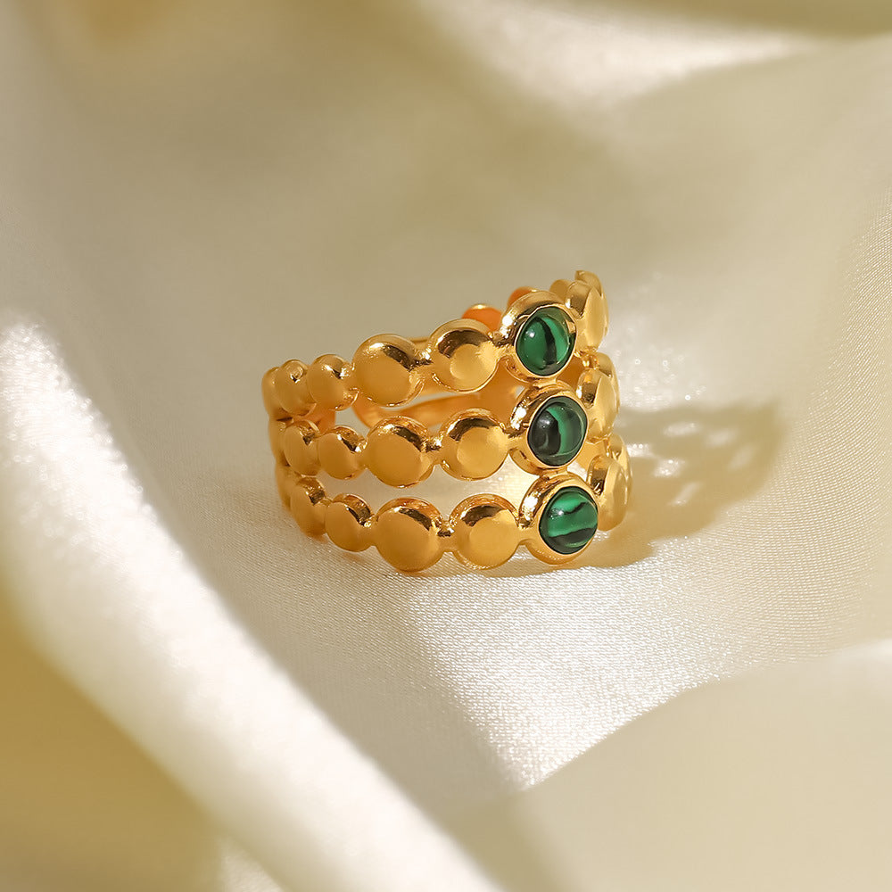 5pcs Ring 18K Gold Set Peacock Stone Ring Stainless Steel Women's Open Ring Ring Jewelry