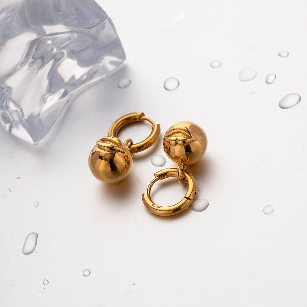 5pcs New Titanium Steel Gold Plated Twist Hoop Earrings Stylish 18K Gold Stainless Steel/Lip Ball Pendant