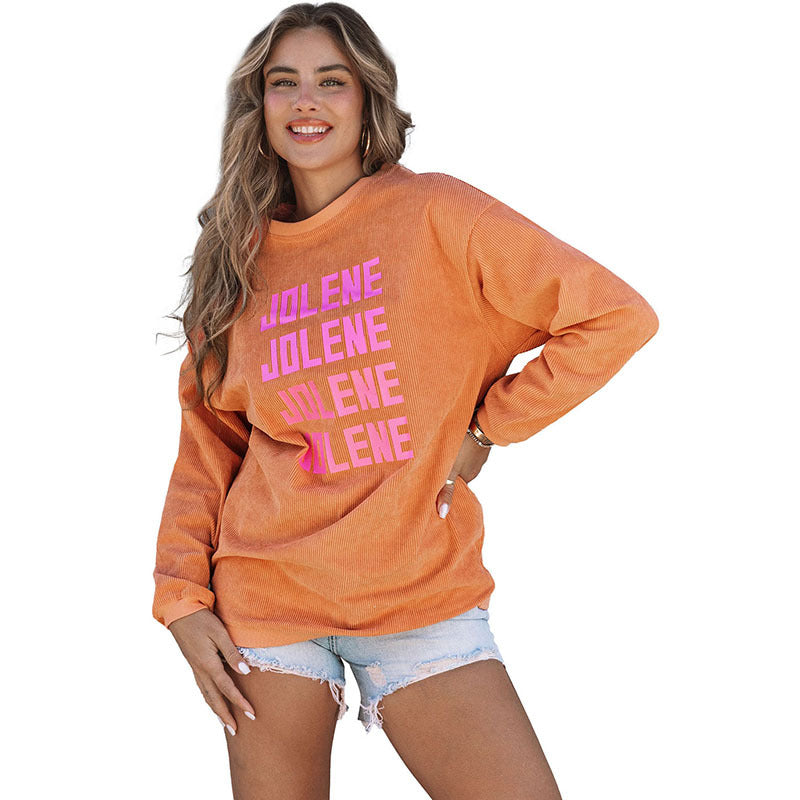 Letter-Printed Simple Hoodless Pullover Round Neck Hoodie Woman Solid Color Long Sleeve Undershirt Woman