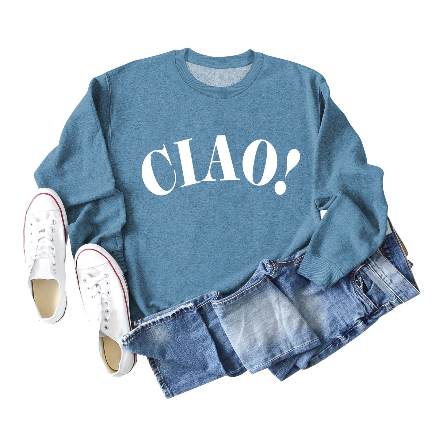 New Long-Sleeved Blouse Ciao Simple Letter Round Neck Sweater Loose Undershirt Women