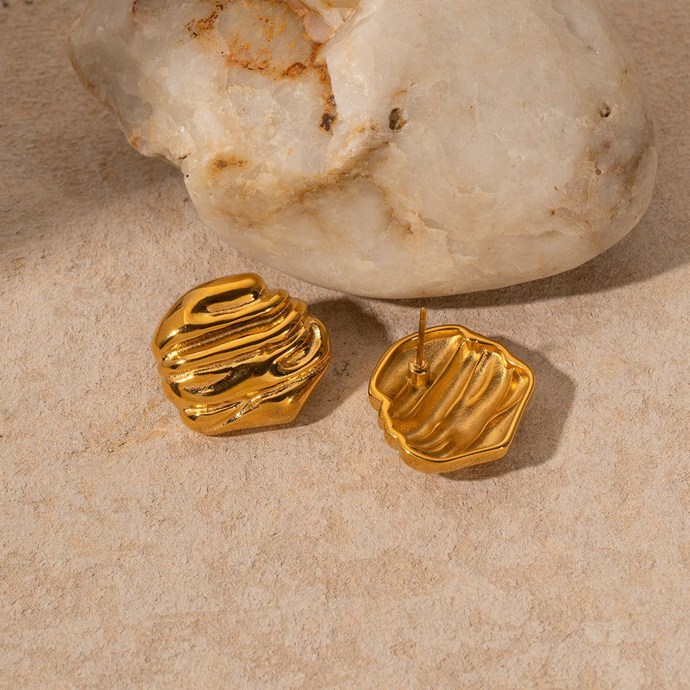 5pcs Jewelry Titanium Steel Hammer 18K Gold Stainless Steel Rock Texture Earrings Fashion Earrings