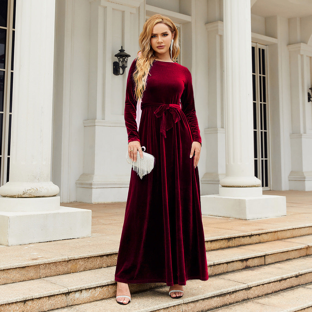 Autumn And Winter Elegant Temperament Socialite Style Long Dress Canary Solid Color Dress