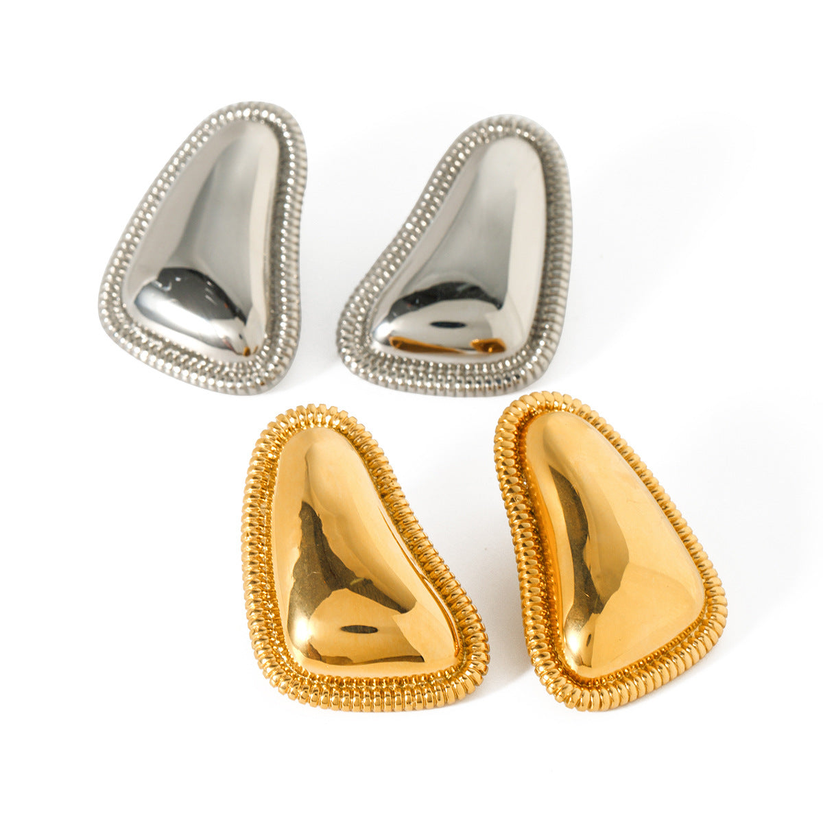 5pcs Of 18K Gold Stainless Steel Triangle Bread Edge Ring Earrings Do Not Fade Jewelry