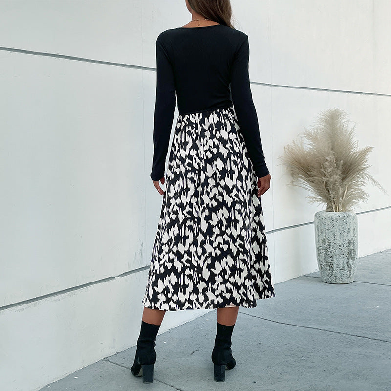 New Autumn And Winter New V-Neck Dress Color Long-Sleeved Dress