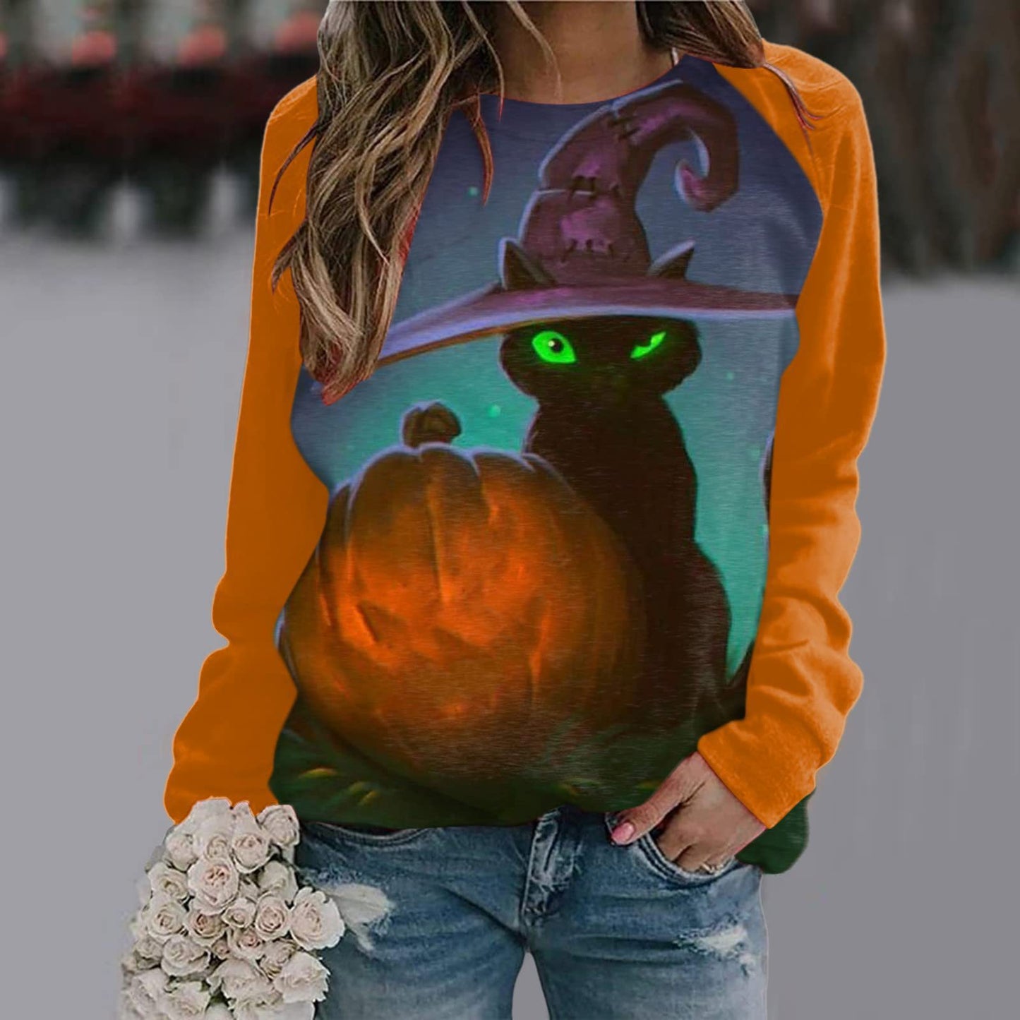 New Women's Halloween Christmas Women's Clothing 3D Three-Dimensional Printed Castle Dark Round Neck Hoodie