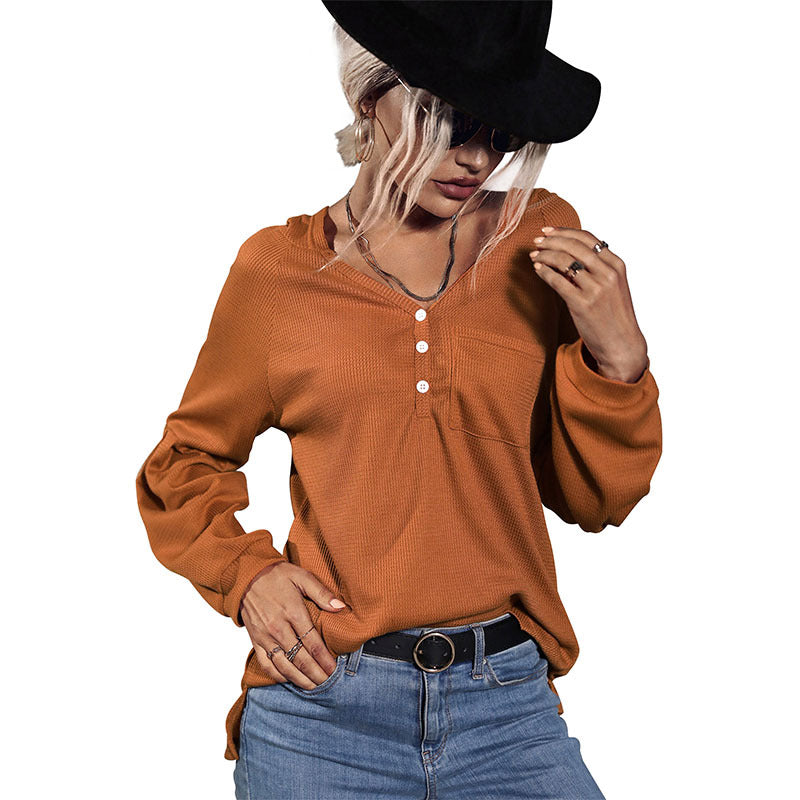 Autumn Winter New Casual Shirt Solid Color Pocket Hooded Sweater Women