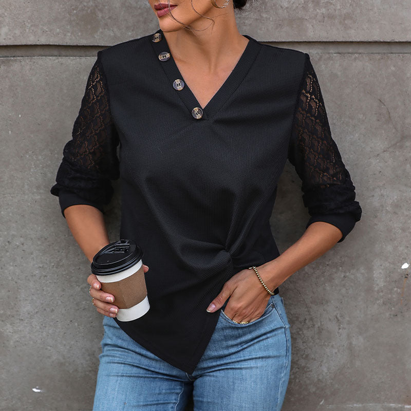 Autumn New Fashion Women's Black Long-Sleeved Knitted Top