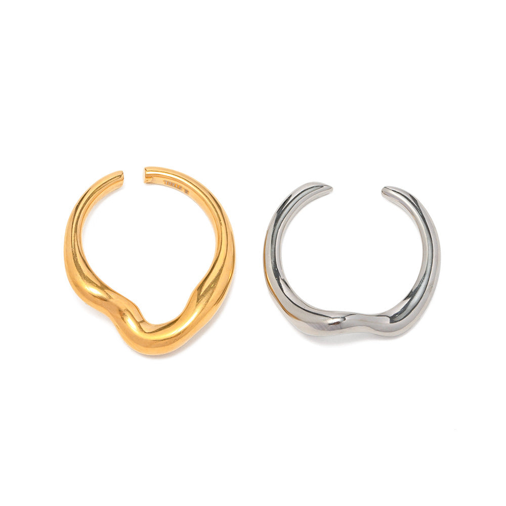 5pcs Niche Style Titanium Steel Ring Ladies Fashion All-Match Ring Stainless Steel Geometric Wavy Opening Ring