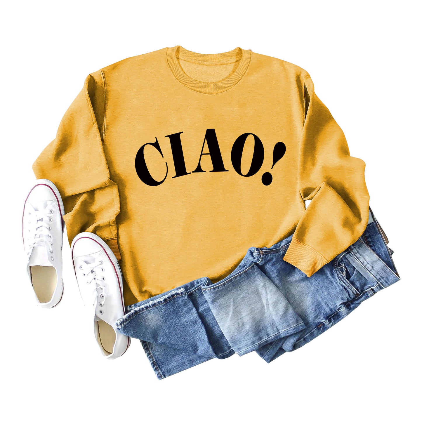 New Long-Sleeved Blouse Ciao Simple Letter Round Neck Sweater Loose Undershirt Women