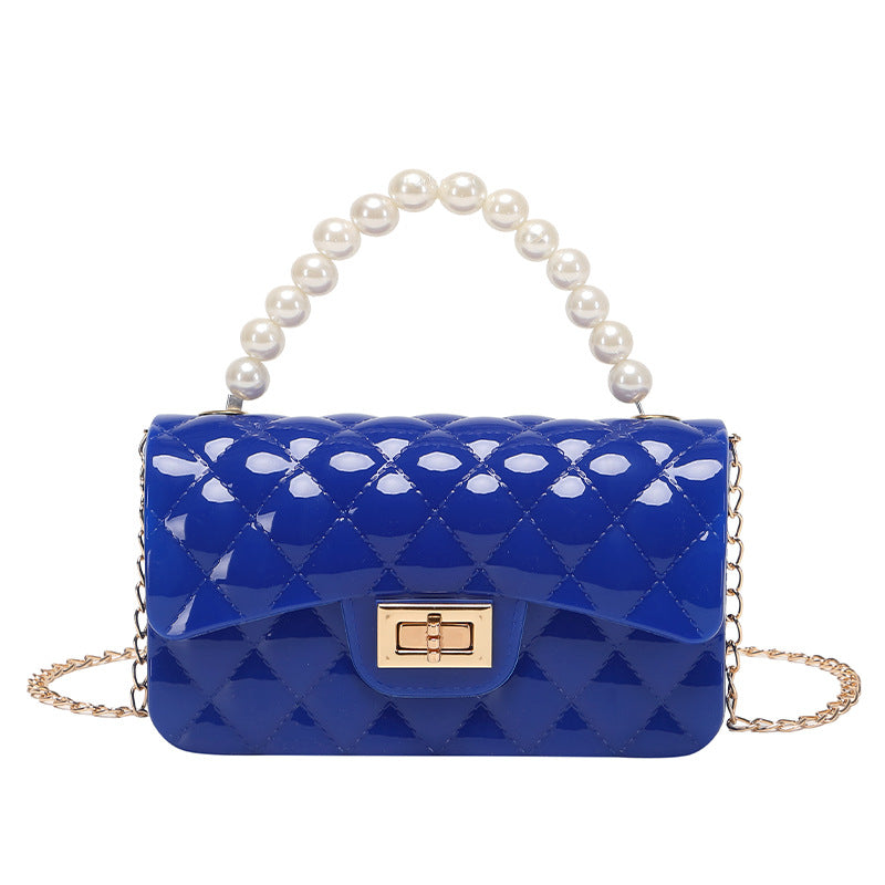 Bag Summer New Diamond Lattice Solid Color Pearl Hand Jelly Bag Pvc Women's Single Shoulder Crossbody Bag