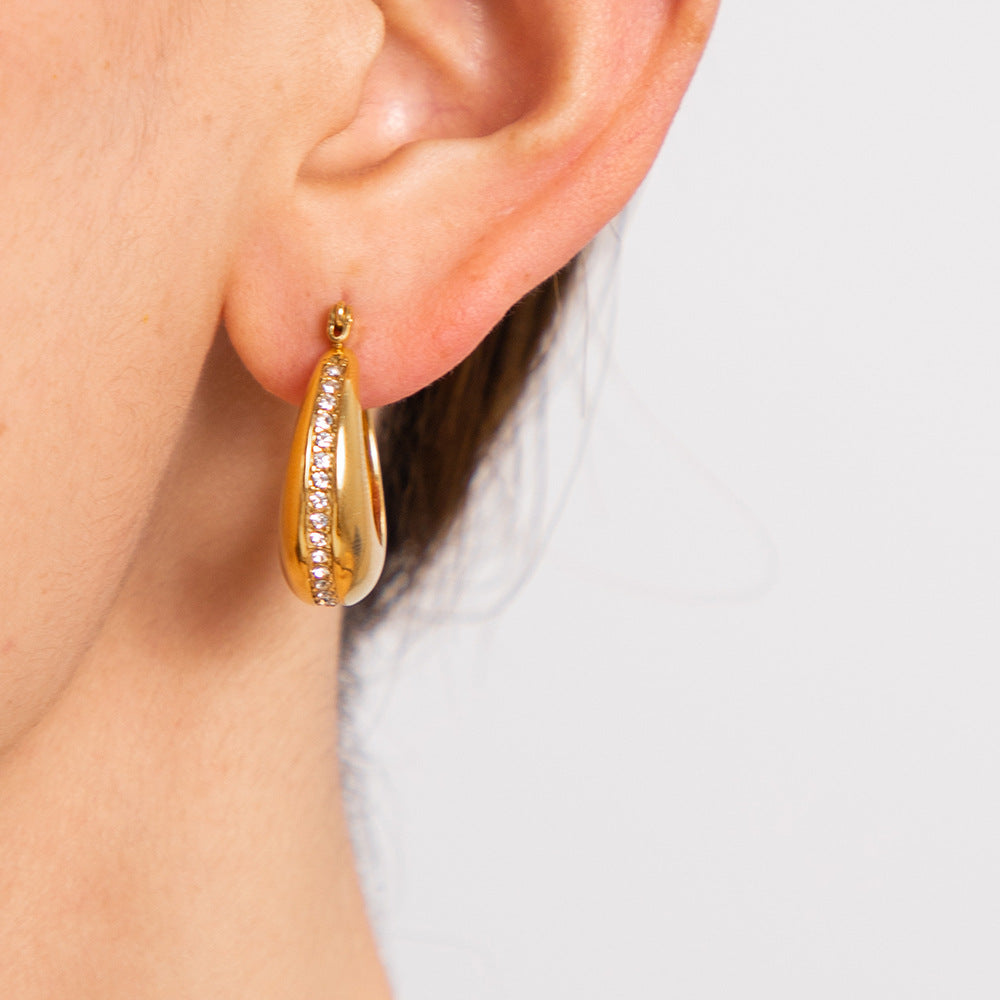 5pcs 18K Gold Stainless Steel Inset Zircon Chubby Earrings With Advanced Design Do Not Fade Earrings