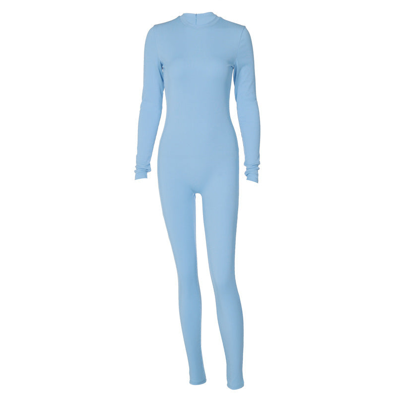 High Stretch Skinny Spice Jumpsuit Women's Fitness Yoga Exercise Leggings Long Sleeve Crew Neck Jumpsuit