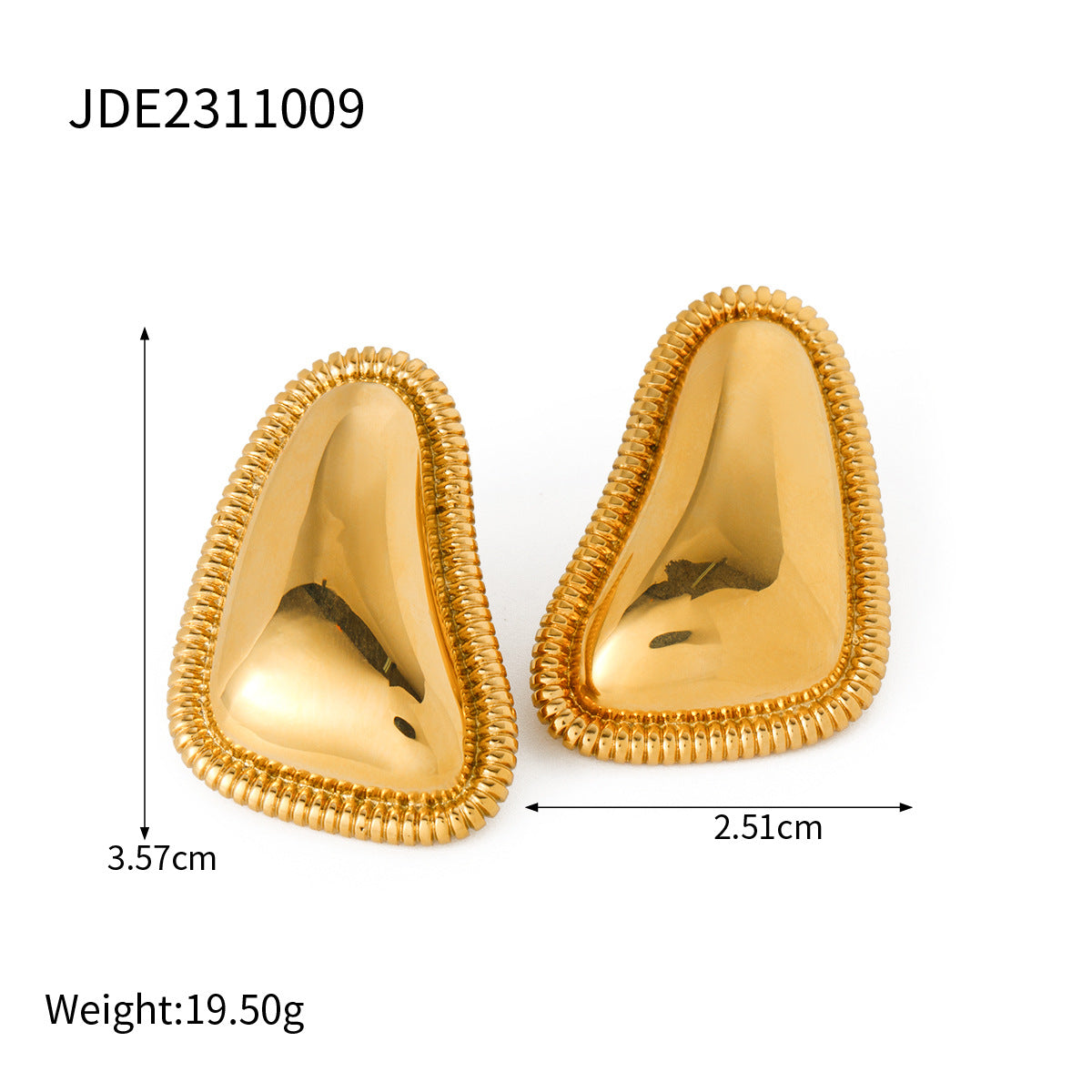 5pcs Of 18K Gold Stainless Steel Triangle Bread Edge Ring Earrings Do Not Fade Jewelry
