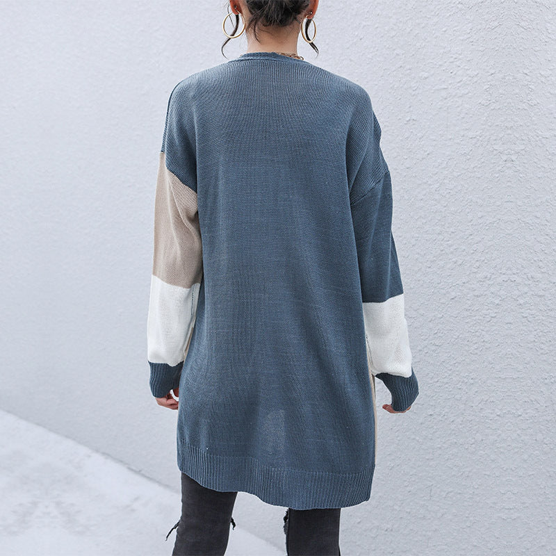 Spring And Autumn Style Clothing Long Buttonless Color Sweater Coat