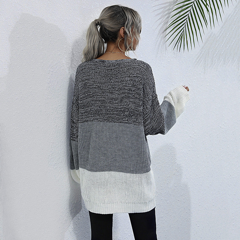 Women Fashion Crew-Neck Long Sleeve Color Knitting Sweater Female Autumn