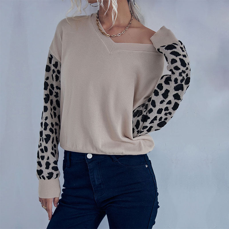 Autumn New Fashion Women's Leopard-Print Long-Sleeved Sweater Women