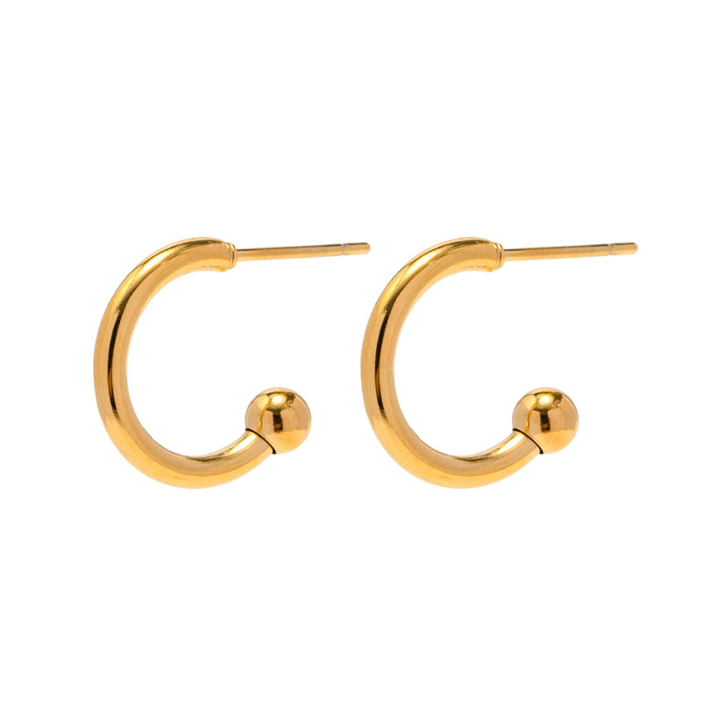 5pcs Women's Fashion All-Match New Titanium Steel Earrings 18K Gold-Plated Stainless Steel C-Type Geometric Earrings Jewelry
