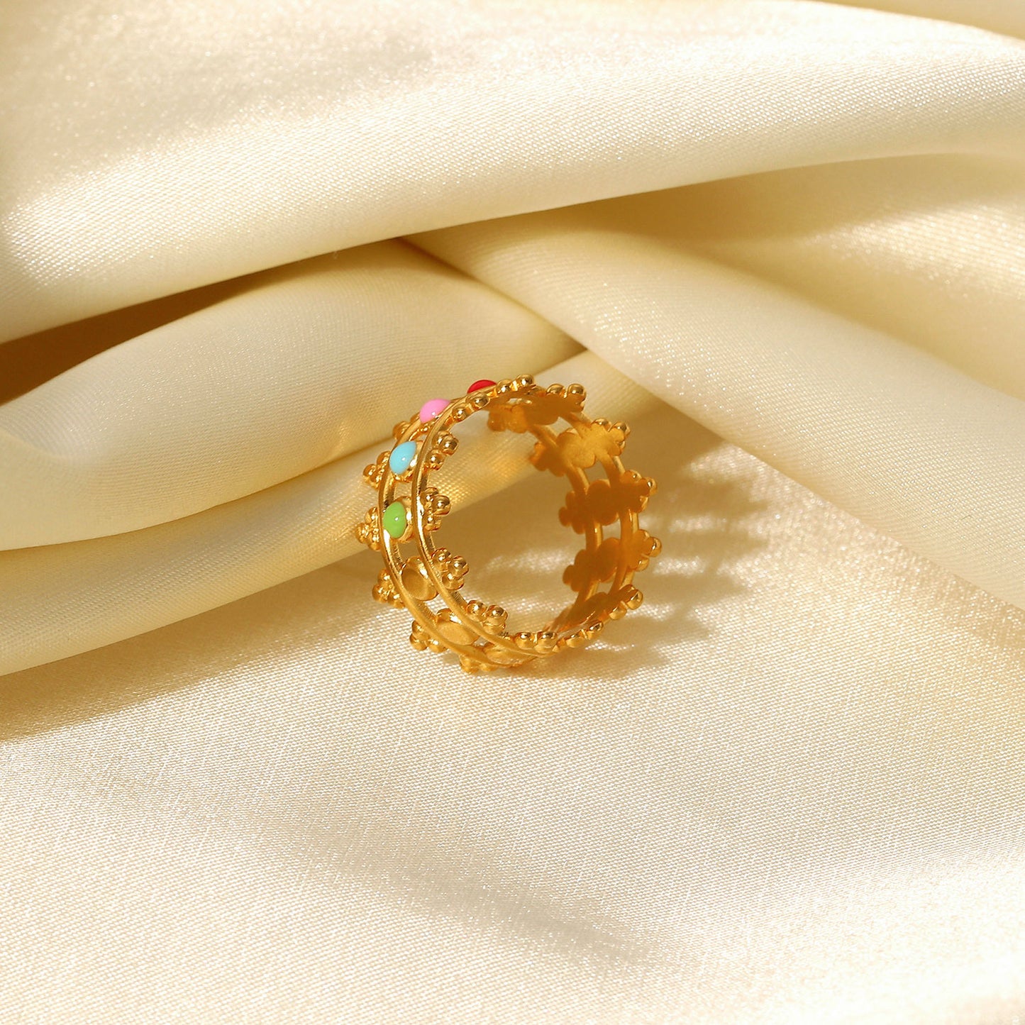 5pcs Titanium Steel Ring Dazzling Crown Stainless Steel 18K Gold Plated Drip Enamel Jewelry Anti-Band Ring