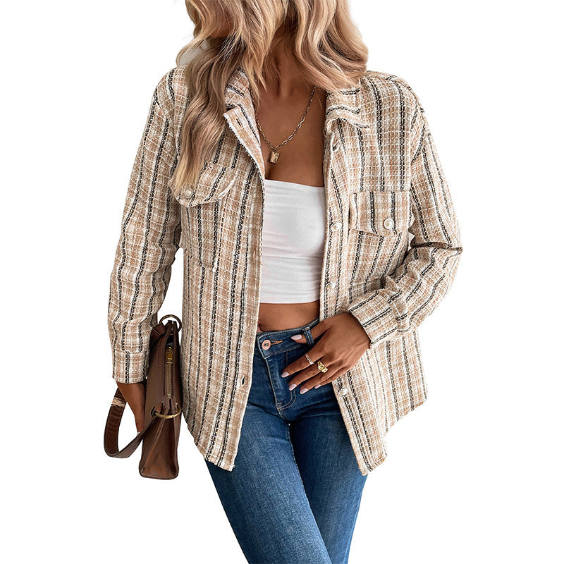 Chic & Cozy: Autumn/Winter Small Fragrance Design Retro Plaid Cardigan Shacket