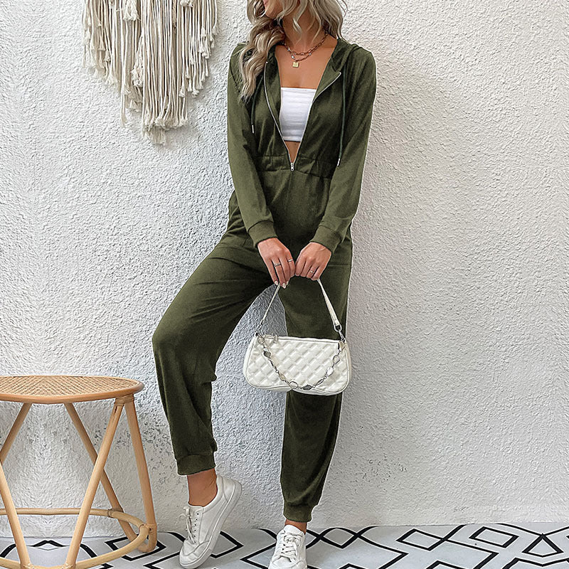 New Autumn And Winter Women's Solid Color Cargo Casual Jumpsuit