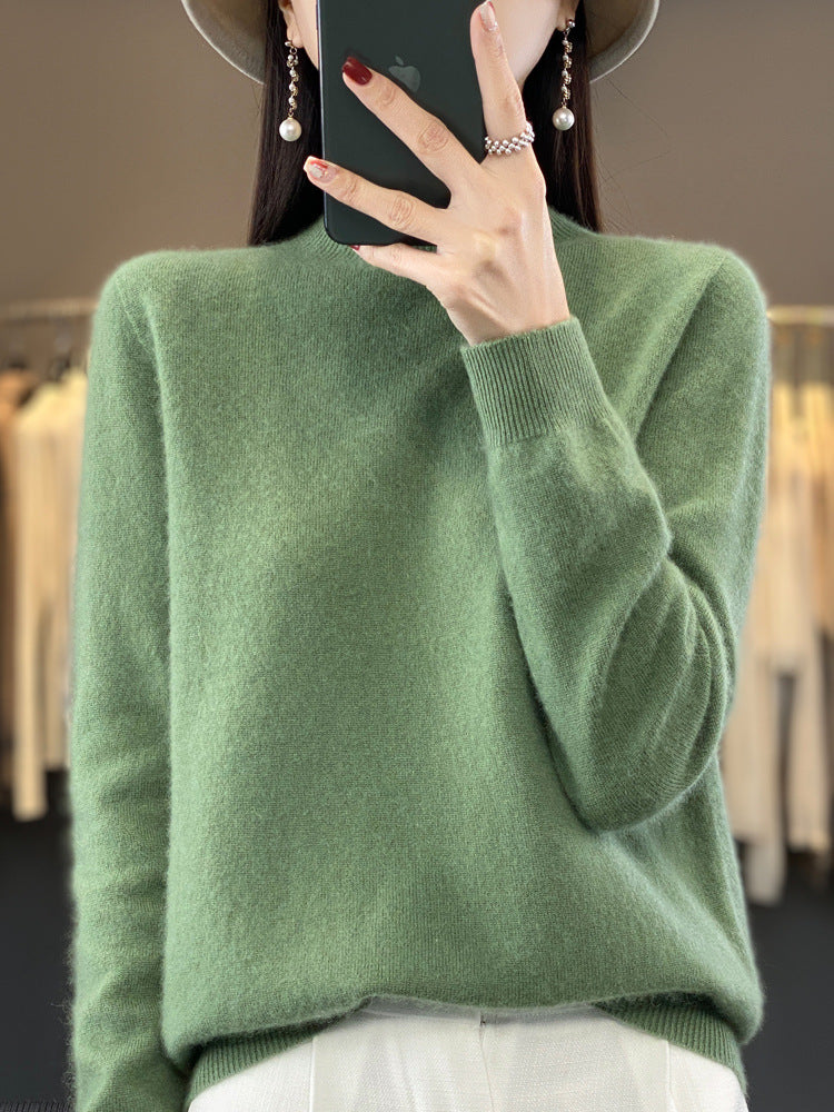 Half Turtleneck Woolen Sweater Women's Autumn And Winter Simple Everything Cashmere Sweater Loose Pullover Knitted Bottom