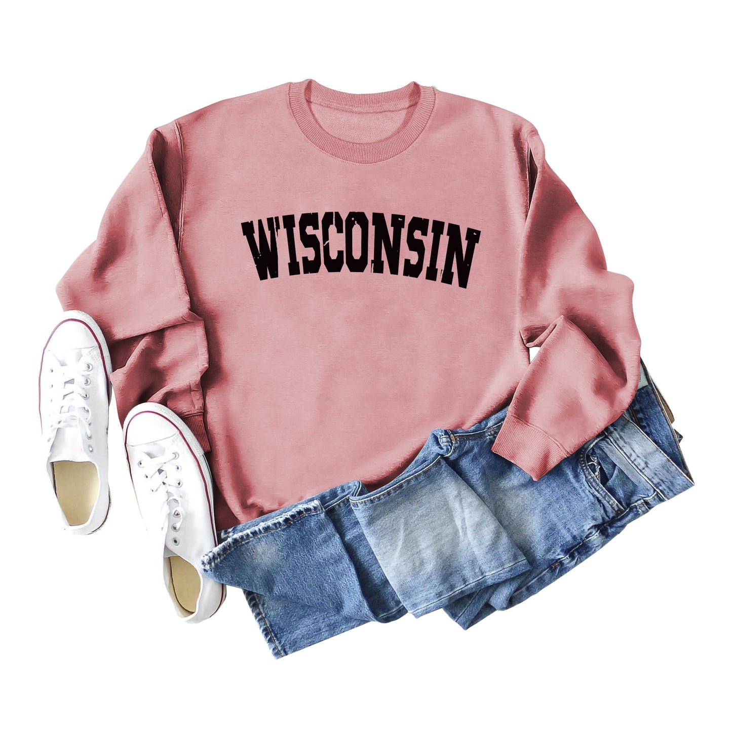 Women's Autumn And Winter Clothing Wisconsin Letter Print Casual Loose Round Neck Hoodie