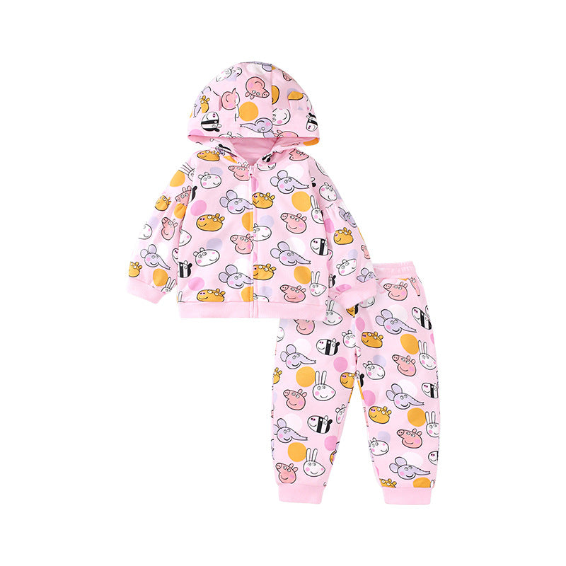Girls Hoodie Set Autumn Casual Long-Sleeved Children's Set Pure Cotton Two-Piece Set