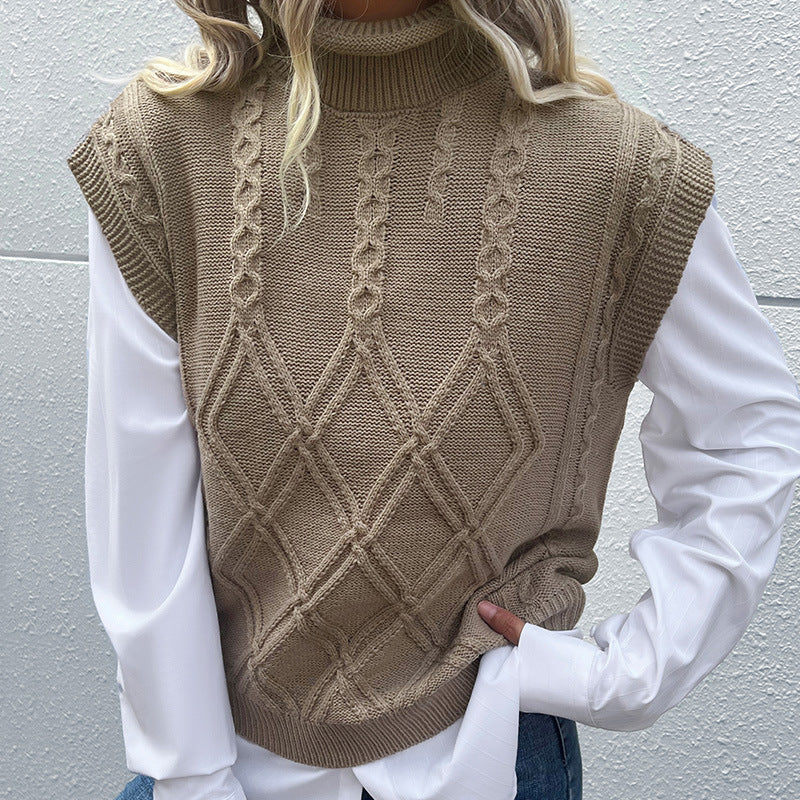 New Early Autumn Fashion Women's Solid Color Twist Sleeveless Vest Sweater