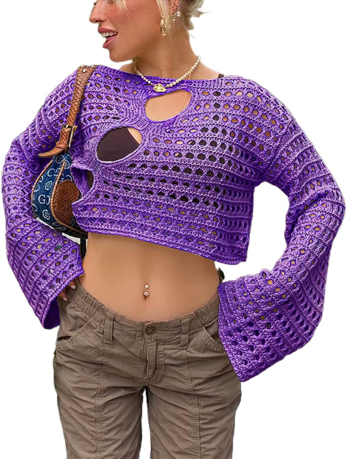 Summer New Spice Girl Style Fashion Sexy Irregular Hollowed Out Knitted Smock