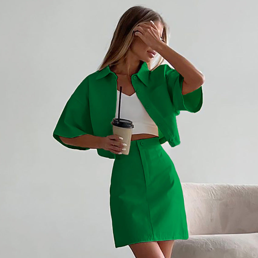 Summer New Suit Style Ol Commuter Fashion Short Sleeve Shirt Suit Skirt Spice Girls Women