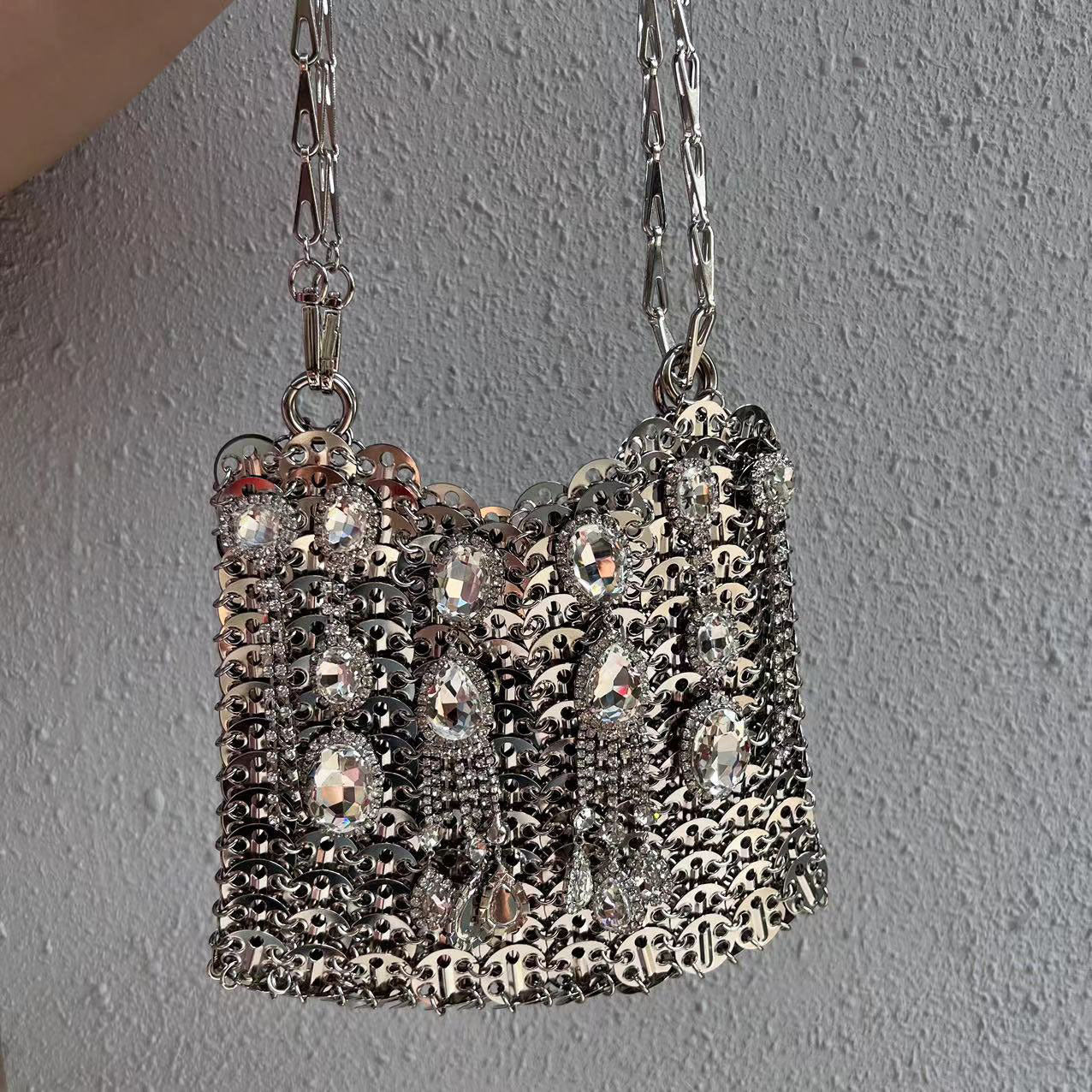 Women's Bag New The Same Mobile Phone Bag Chain Shiny Piece Bead Bag Single Shoulder Crossbody Bag Small Bag