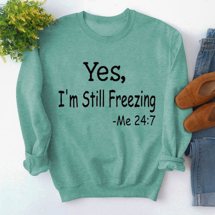 Pullover Simple Crew Neck Top Long Sleeve Yes I'M Printed Loose Hoodie