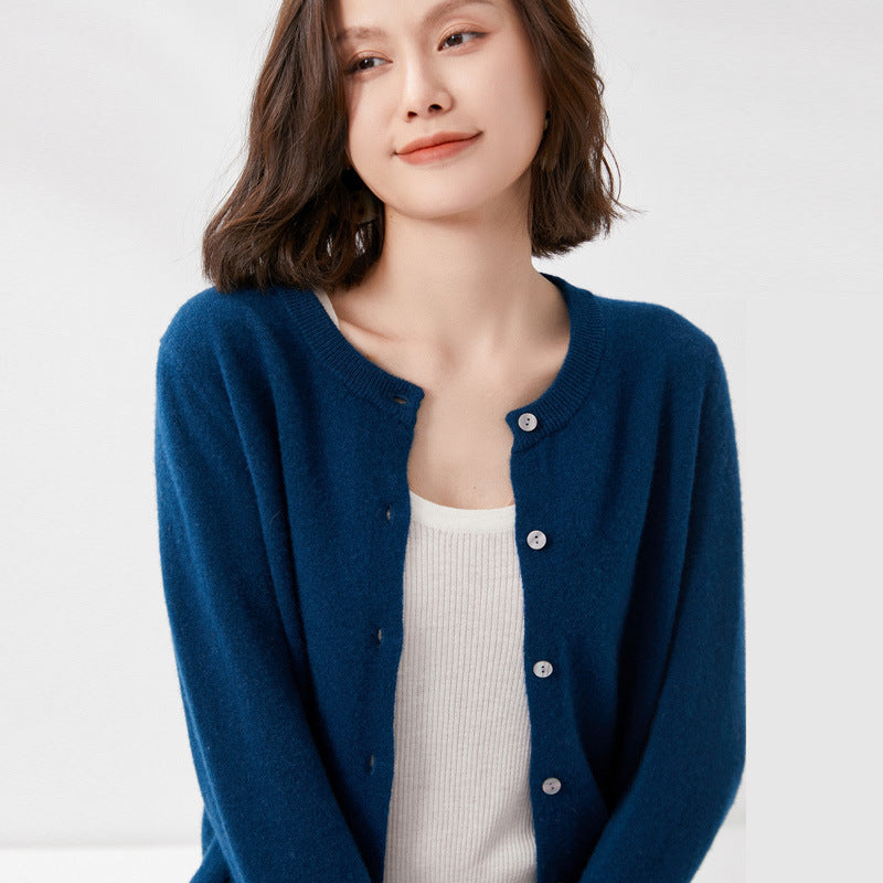 100 All-Wool Sweater Women's Knitted Crewneck Cardigan Casual Everyday Slimming Spring Cashmere