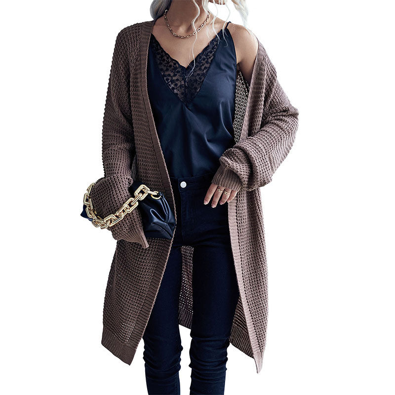 Autumn And Winter Women's Solid Color Long Cardigan Sweater Coat