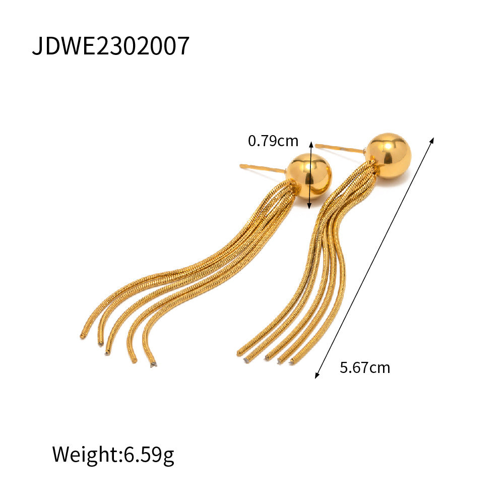 5pcs Women's Fashion All-Match New Titanium Steel Earrings 18K Gold Stainless Steel Beads Long Fringe Earrings Jewelry