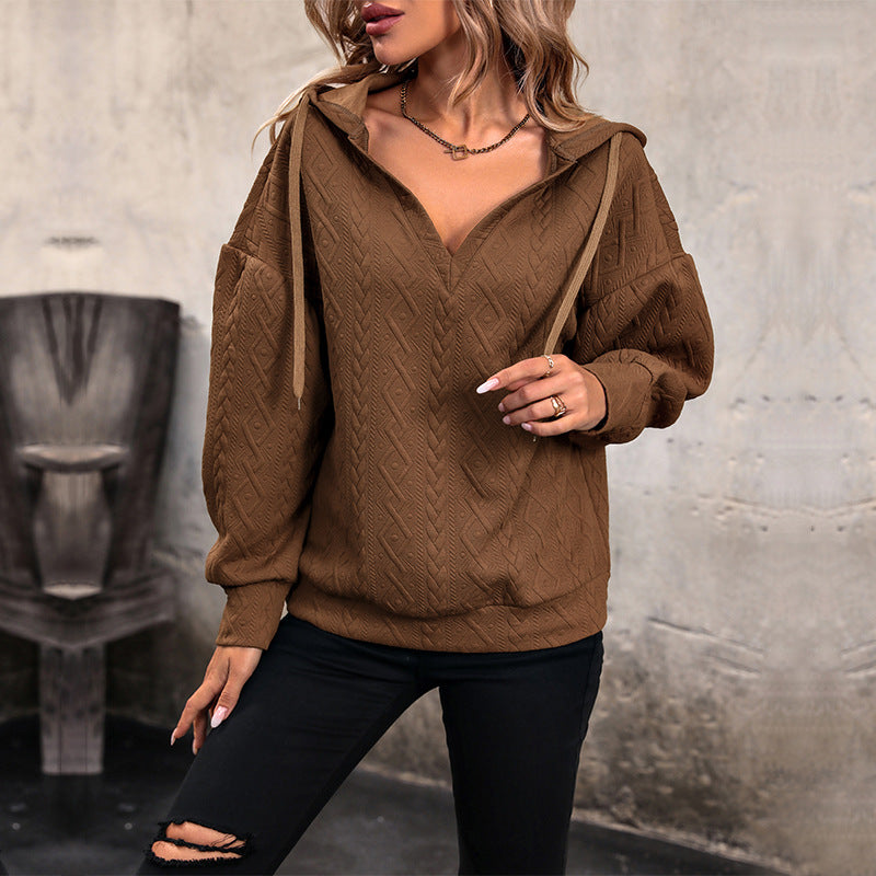 Autumn And Winter New Women's Solid Color Knitted Long Hoodie Hooded Woman