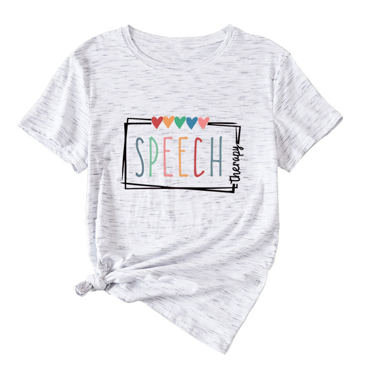 Women's Casual Crew-Neck T-Shirt Speech Therapy Loose Short Sleeves