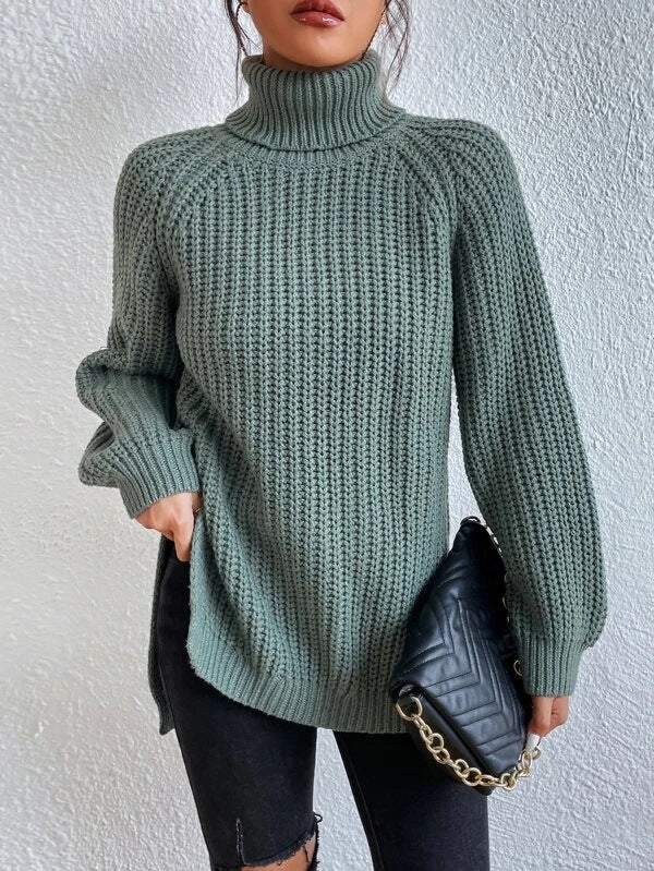 Autumn/Winter New Rotator Sleeve High-Lapel Mid-Length Sweater Dress