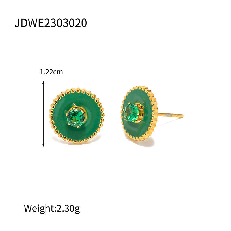 5pcs Personality Earrings New Fashion Titanium Steel 18K Gold Green Five-Pointed Star White Zircon Earrings For Women Jewelry