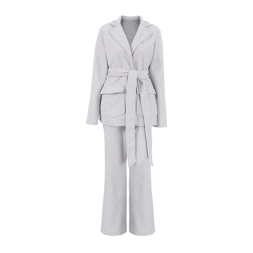 Autumn And Winter Fashion Women Commute Grey Wool Coat Fashion Suit Suit Design Sense Two-Piece