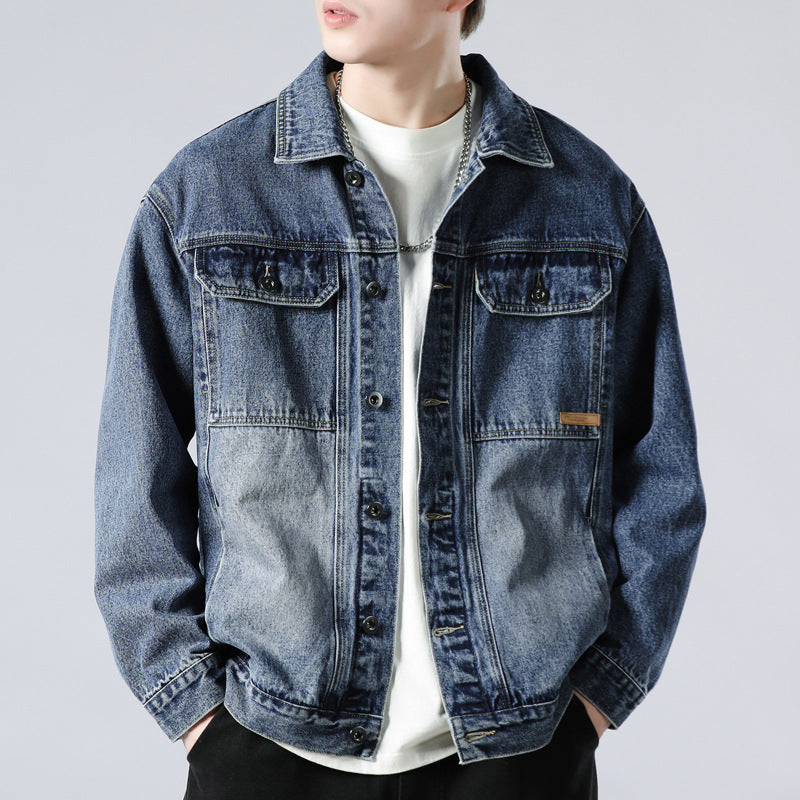 Heavy Denim Coat Male Spring And Autumn New Fashion Handsome Cargo Jacket Loose Large Size Washed Coat